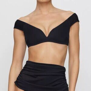 NWT SKIMS Sculpting Swim Off Shoulder Top Midnight Blue